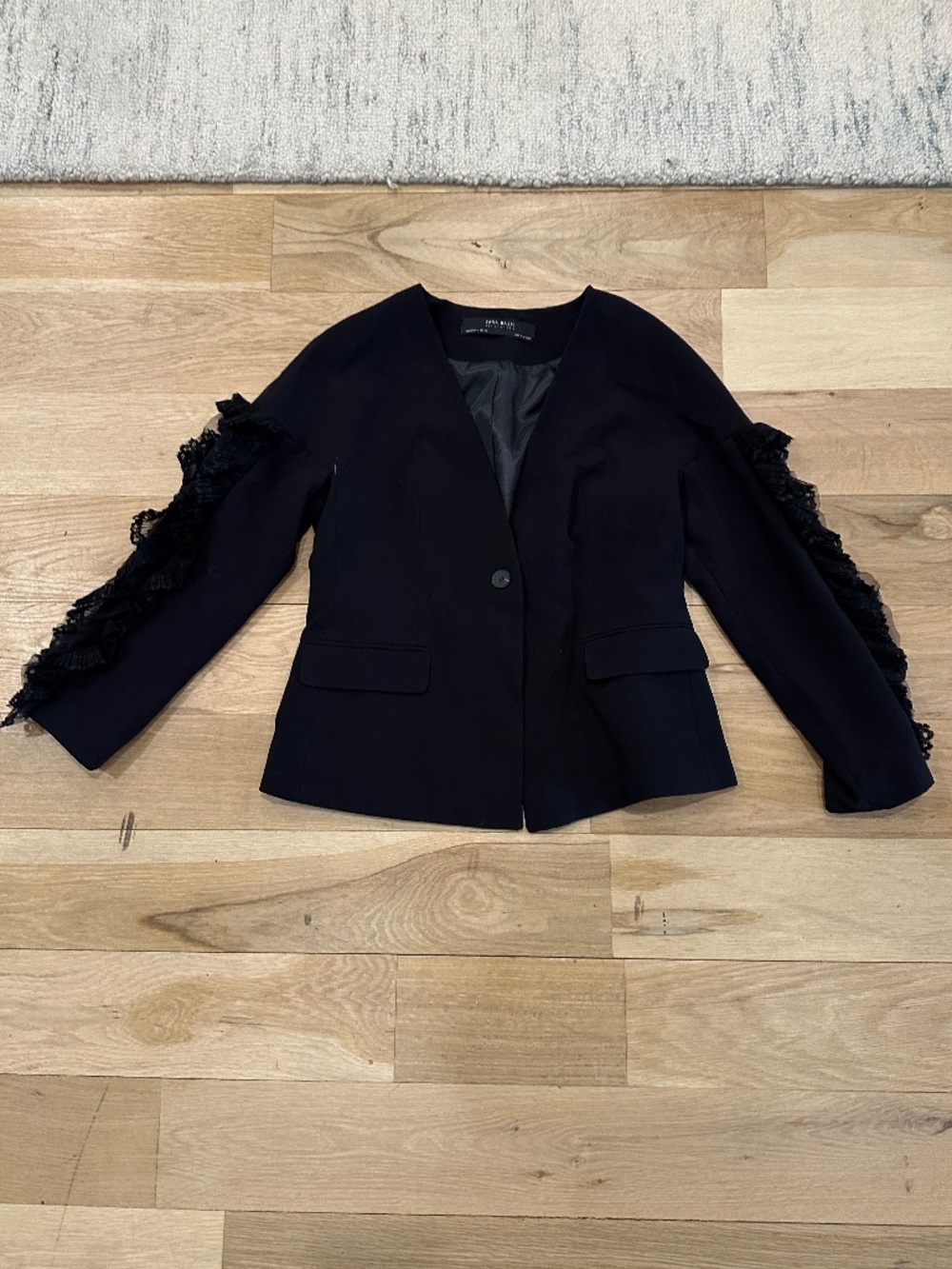 Zara Black blazer with lace ruffle detail on sleeve size M